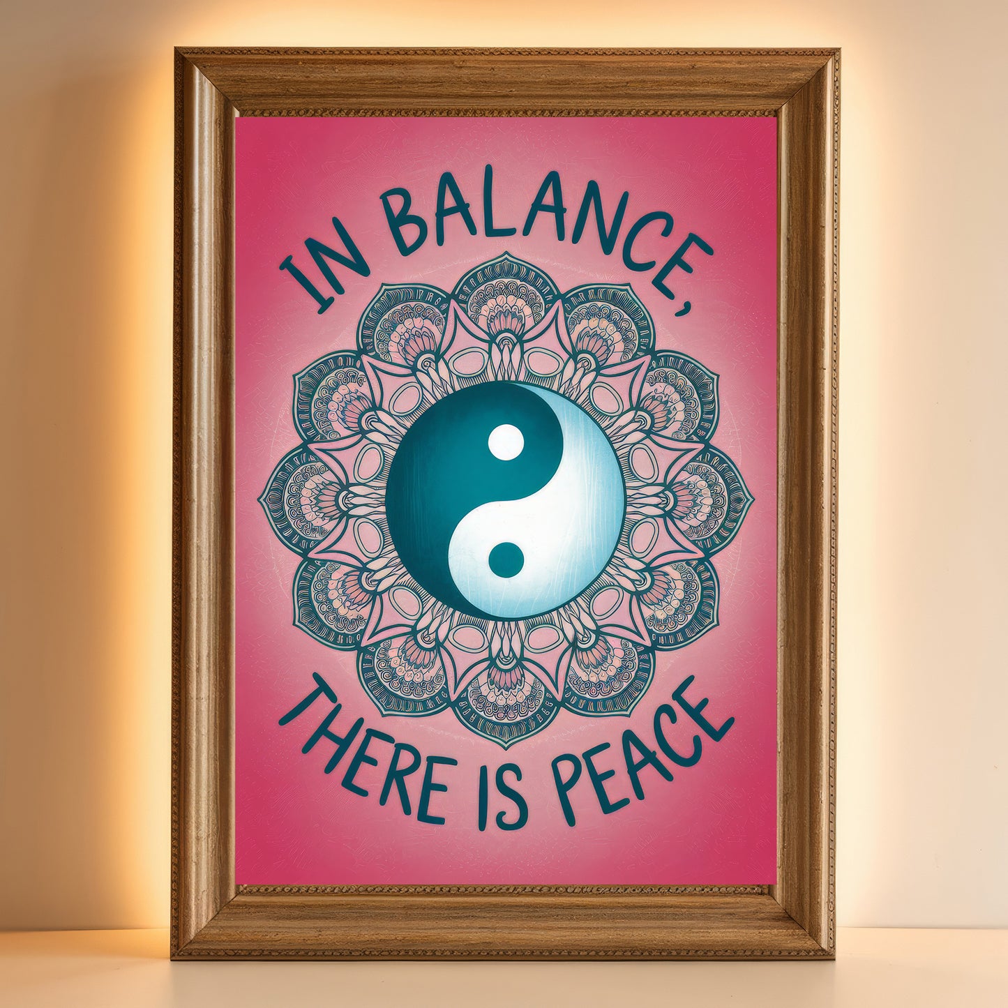 Yin Yang Mandala 4 Wall Art Poster Print With Circled Affirmation Text "In Balance There Is Peace."