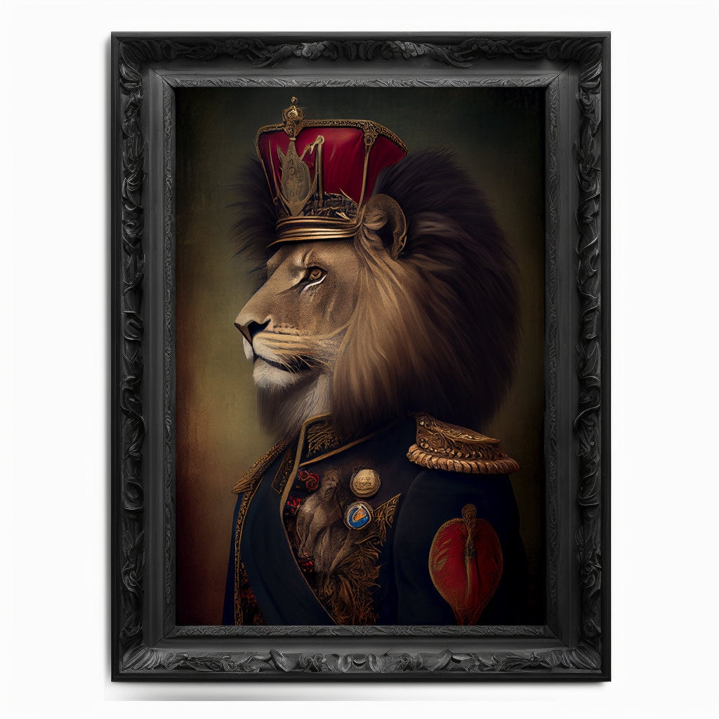 Lion Wall Art Print, Animal Lover Vintage Regal Lion Art Print Poster Renaissance. Victorian Lion Portrait, Royal Painting Home Pet Gift