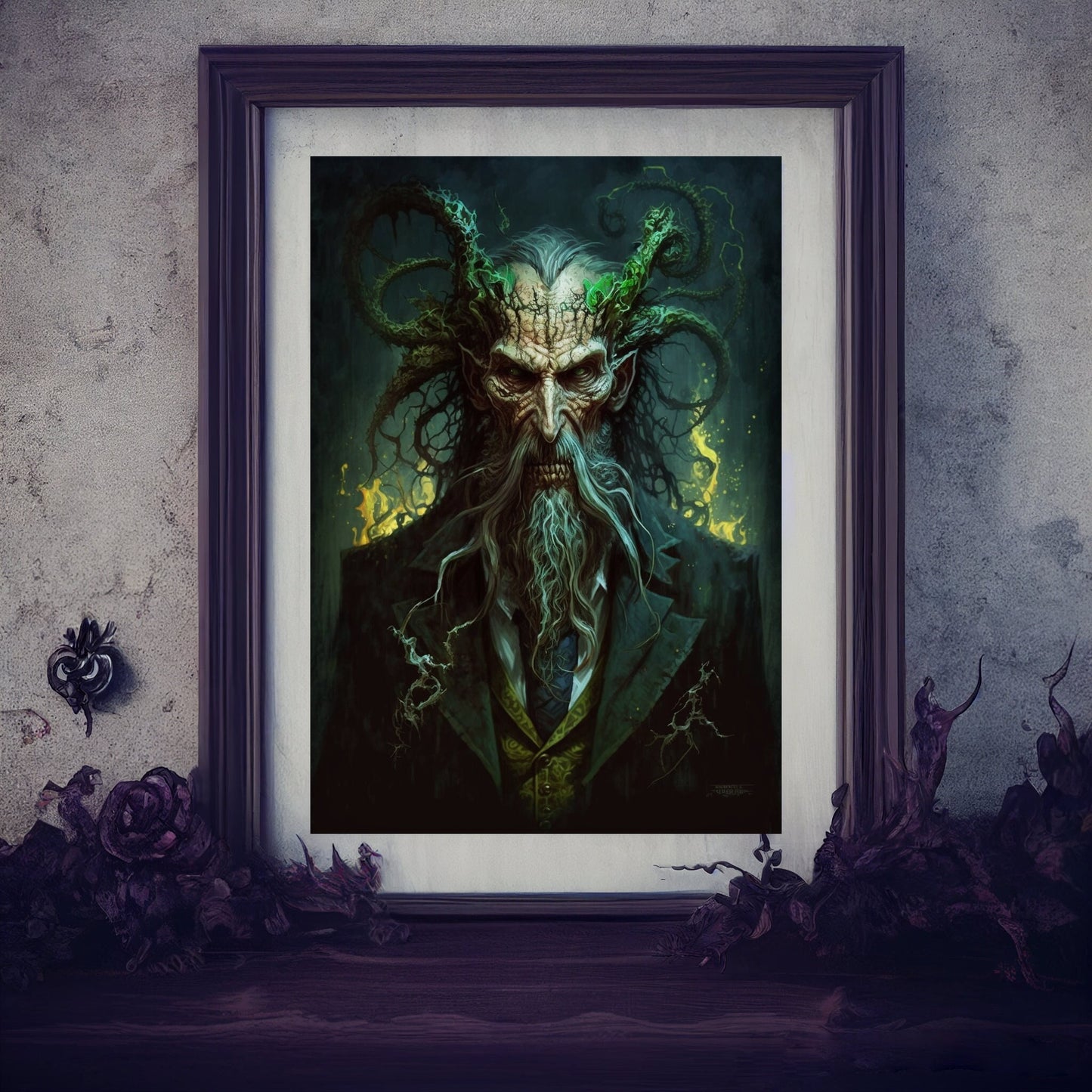 Sea Creature Art Print, Demonic Sea Creature Art Print Poster Renaissance Style, Lovecraft Inspired. Demon Poster, Gothic, Occult Painting