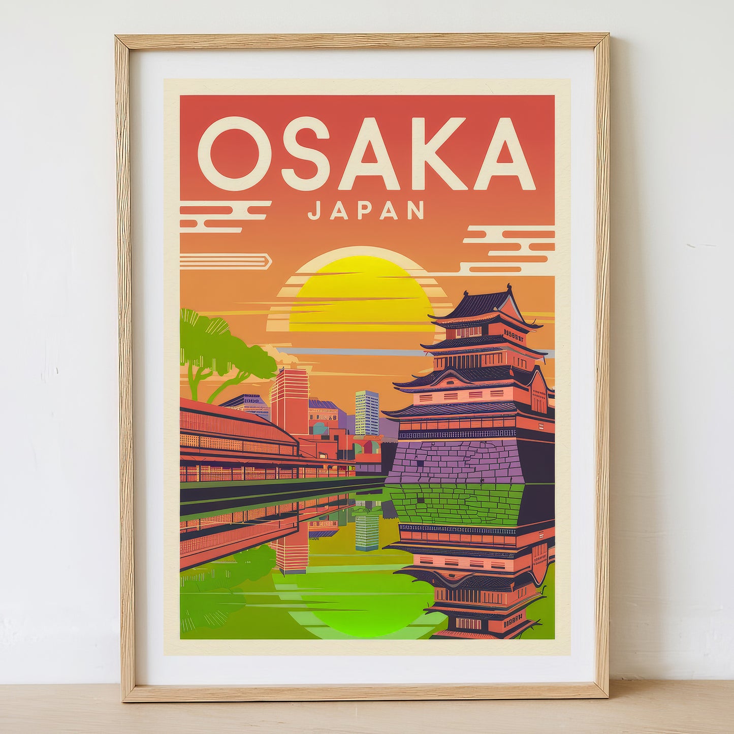 Osaka - Sunrise Drawing Travel Poster Print