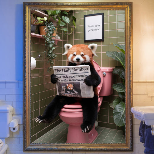 The Potty Panda – Red Panda Bathroom Critter Art Print