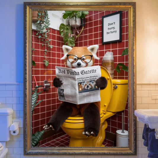The Red Panda Gazette (Glasses Edition) – Red Panda Bathroom Critter Art Print
