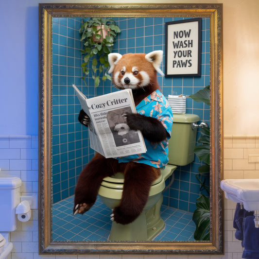 The Tropical Reader – Red Panda Bathroom Critter Art Print