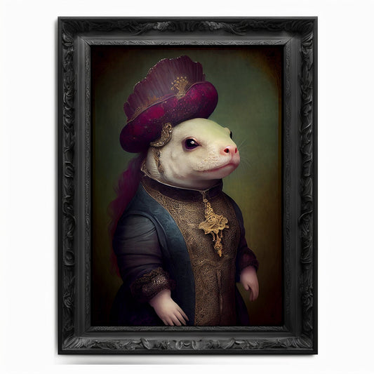 Axolotl Wall Art Print,  Animal Lover Vintage Regal Axolotl Art Poster Renaissance. Victorian Axolotl Portrait, Royal Painting Home Gift