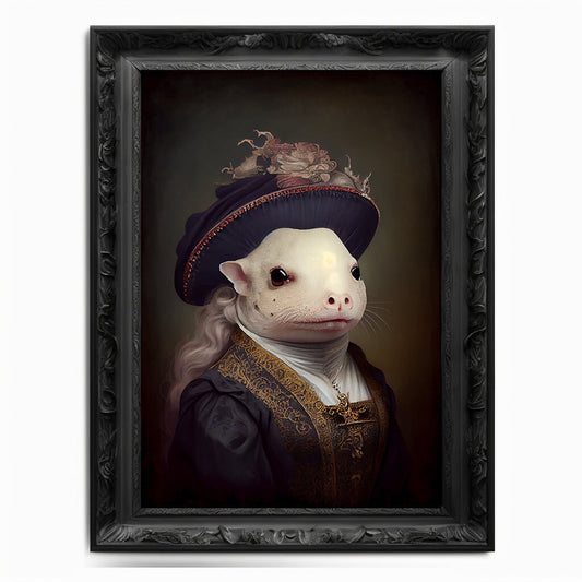 Axolotl Wall Art Print,  Animal Lover Vintage Regal Axolotl Art Poster Renaissance. Victorian Axolotl Portrait, Royal Painting Home Gift